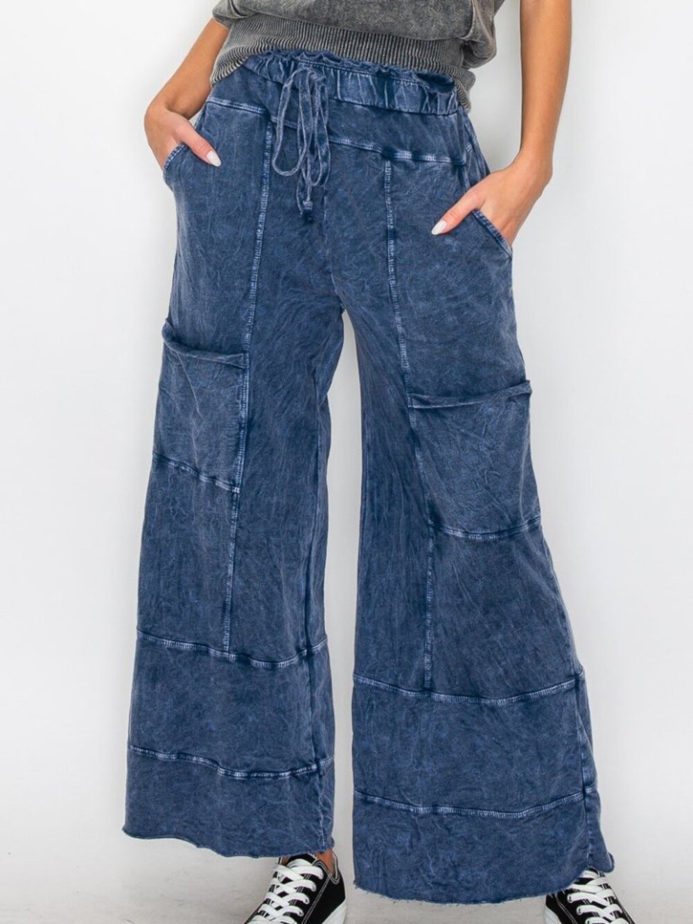NEW IN - PLUS SIZE J.Her Navy Mineral Wash Wide Leg Pants